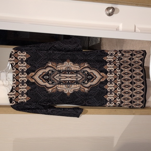 Charter Club Black Dress with Tan & Cream Paisley Motif. Mid Length - Picture 3 of 6